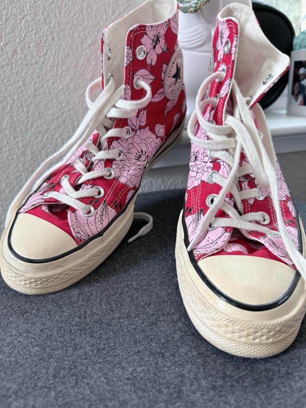 Converse Chuck Taylor All Star Floral High Top Sneakers Pink Red Women’s Size 9 - Picture 6 of 10